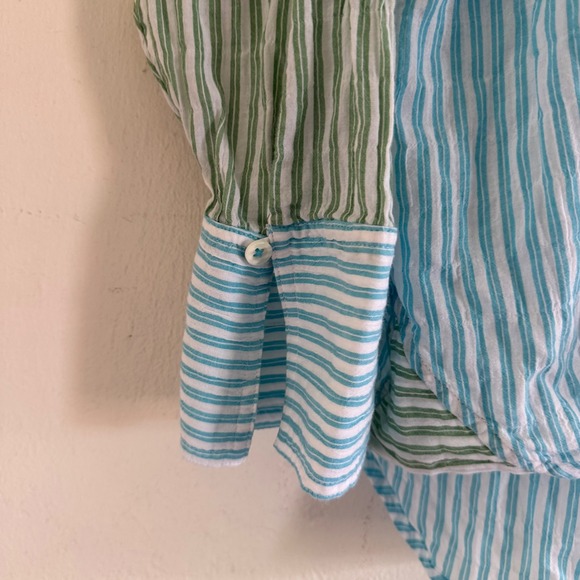 Maeve Anthropologie Striped Button Up Tie Front Shirt Blue Green Medium - Picture 4 of 7